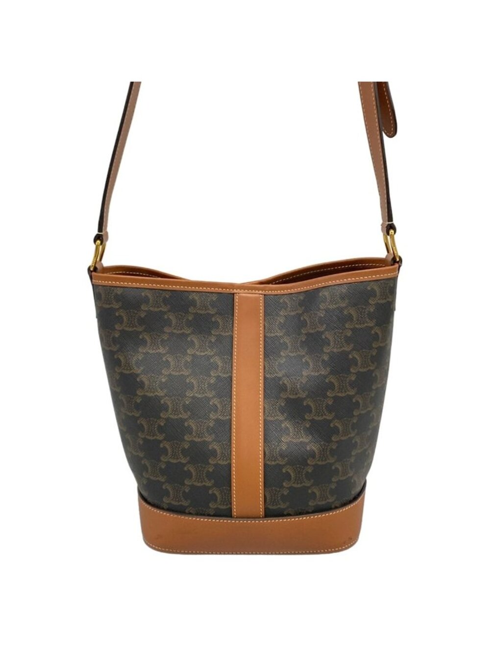 Celine Shoulder Bag Triomphe Canvas Small Bucket Black Brown Leather - Picture 3 of 15